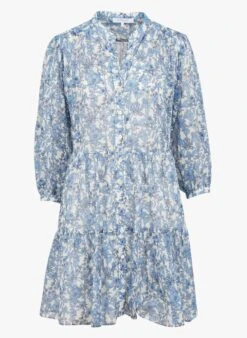 GERARD DAREL JAUFREY - Blue Short Floral Print Cotton V-neck Dress -Morganmai Store 4122136