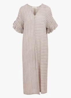 Masscob OLBIA - Striped Striped V-neck Cotton Midi Dress -Morganmai Store 4122231