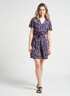JESSY - Blue Short Printed Double-breasted Dress