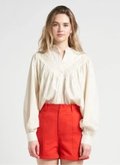 Vila HALEY - Beige Loose-fit Embroidered Cotton Shirt