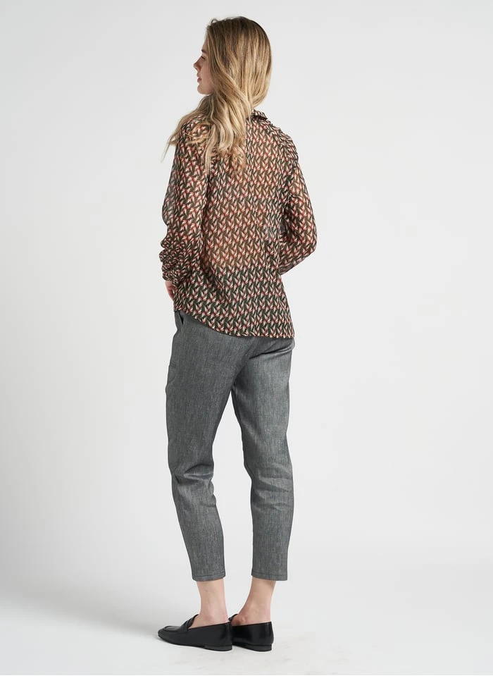 ONE STEP Green Printed Voile Henley Blouse 5 ONE STEP Green Printed Voile Henley Blouse - Image 5