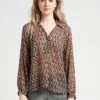 ONE STEP Green Printed Voile Henley Blouse