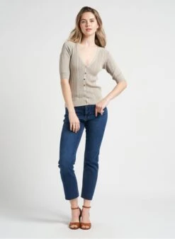 Ikks Golden Metallic Knit V-neck Cardigan -Morganmai Store 4123174