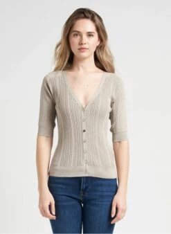 Ikks Golden Metallic Knit V-neck Cardigan