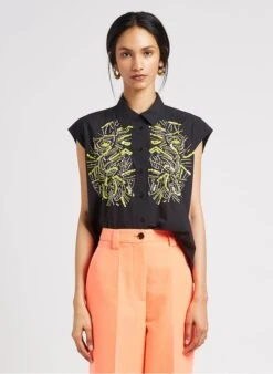 ESSENTIEL ANTWERP DIRTBAG - Multicolored Loose-fit Cotton Shirt With Diamanté