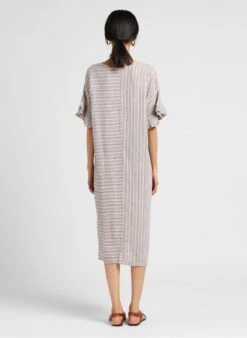 Masscob OLBIA - Striped Striped V-neck Cotton Midi Dress -Morganmai Store 4123505