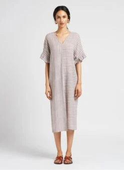 Masscob OLBIA - Striped Striped V-neck Cotton Midi Dress