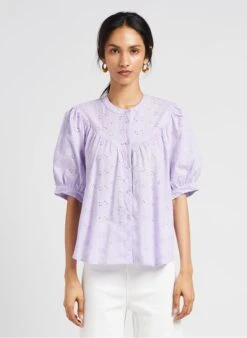 JADE - Purple Cotton Broderie Anglaise Blouse