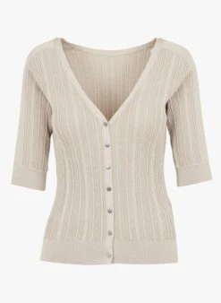 Ikks Golden Metallic Knit V-neck Cardigan -Morganmai Store 4123910