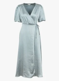 MAISON 123 HEVE R - Blue Long Wrap-over Satiny Dress -Morganmai Store 4123925