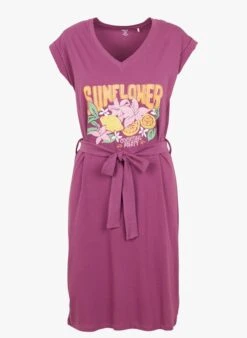ROCAMEZZO - Purple Round-neck Sequined Cotton T-shirt Dress With Screen-print -Morganmai Store 4123982