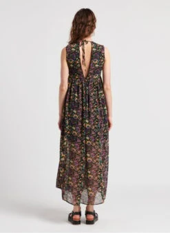 Ikks Black Long Floral Print V-neck Dress -Morganmai Store 4124297