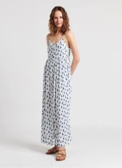 LE TEMPS DES CERISES EVITA - Blue Long Tie-dye Print V-neck Dress -Morganmai Store 4124354