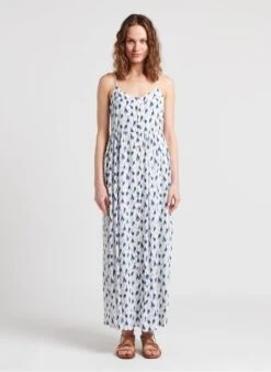 LE TEMPS DES CERISES EVITA - Blue Long Tie-dye Print V-neck Dress