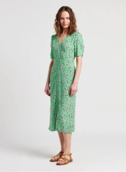 JEMMAPES - Straight Floral Print V-neck Midi Dress -Morganmai Store 4124362