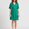 Ikks Green Short Satin-feel V-neck Dress