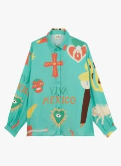 WILD BONAVENTURE - Green Printed Shirt With Classic Collar -Morganmai Store 4124477