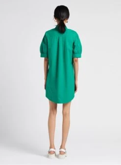 Green Short Embroidered Cotton Dress -Morganmai Store 4127838