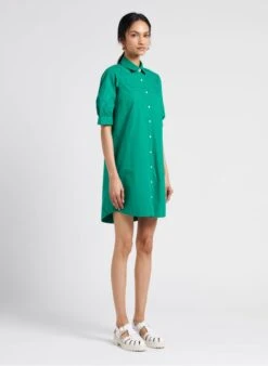Green Short Embroidered Cotton Dress -Morganmai Store 4127839