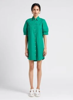 Green Short Embroidered Cotton Dress