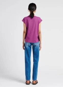 TAPPY - Purple Round-neck Cotton T-shirt With Screen Print -Morganmai Store 4127861