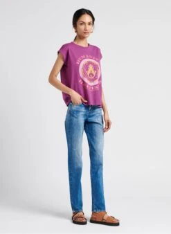 TAPPY - Purple Round-neck Cotton T-shirt With Screen Print -Morganmai Store 4127862