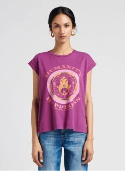 TAPPY - Purple Round-neck Cotton T-shirt With Screen Print