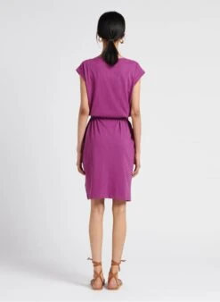 ROCAMEZZO - Purple Round-neck Sequined Cotton T-shirt Dress With Screen-print -Morganmai Store 4127915