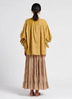 Mes Demoiselles DOLLY - Golden Short Round-neck Cotton Dress -Morganmai Store 4127999