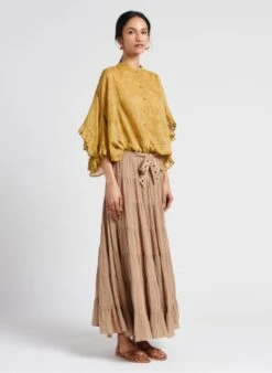 Mes Demoiselles DOLLY - Golden Short Round-neck Cotton Dress -Morganmai Store 4128001