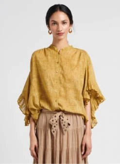 Mes Demoiselles DOLLY - Golden Short Round-neck Cotton Dress