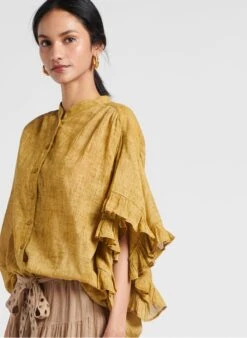 Mes Demoiselles DOLLY - Golden Short Round-neck Cotton Dress -Morganmai Store 4128006