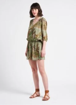 Ikks Green Short Printed Dress -Morganmai Store 4128251