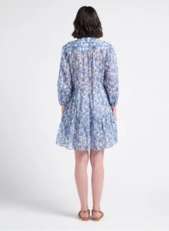 GERARD DAREL JAUFREY - Blue Short Floral Print Cotton V-neck Dress -Morganmai Store 4128286