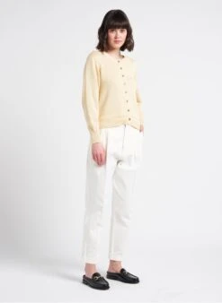 Soeur TITA - Beige Round-neck Cotton Cardigan -Morganmai Store 4128464