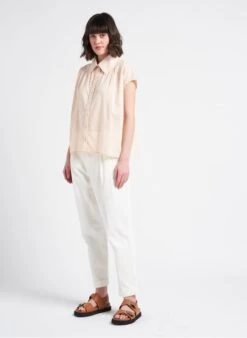 THEA - Beige Loose-fit Cotton Shirt With Classic Collar -Morganmai Store 4128481