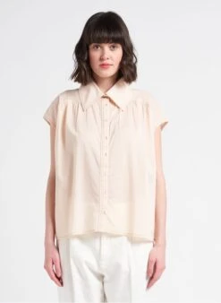 THEA - Beige Loose-fit Cotton Shirt With Classic Collar