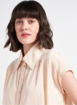 THEA - Beige Loose-fit Cotton Shirt With Classic Collar -Morganmai Store 4128485