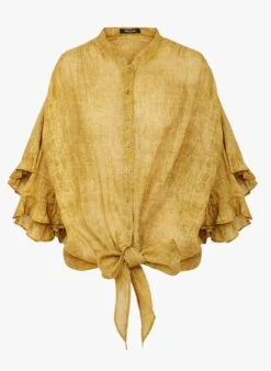 Mes Demoiselles DOLLY - Golden Short Round-neck Cotton Dress -Morganmai Store 4129114