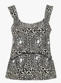 MARGUERITE - Black Sleeveless Printed Vest Top