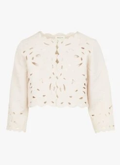 MAISON 123 DIANA - White Openwork Cotton Cardigan With Embroidery