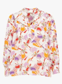 Suncoo LEONIE - Purple Print V-neck Blouse -Morganmai Store 4130464