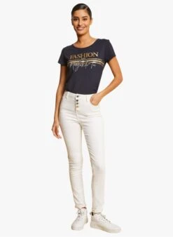 MORGAN DASHION - Blue Round-neck Printed Cotton T-shirt -Morganmai Store 4131484