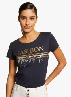 MORGAN DASHION - Blue Round-neck Printed Cotton T-shirt
