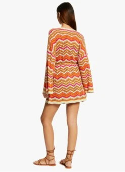 MORGAN MIKONO - Orange Long Knit Cardigan With Herringbone Pattern -Morganmai Store 4131555