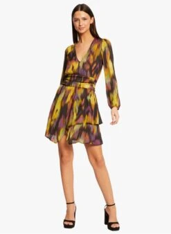 MORGAN RBUL - Multicolored Printed V-neck Midi Dress -Morganmai Store 4131571