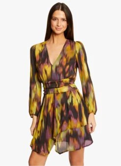 MORGAN RBUL - Multicolored Printed V-neck Midi Dress