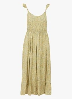 SEE U SOON Khaki Long Strappy Floral Print Dress -Morganmai Store 4131780