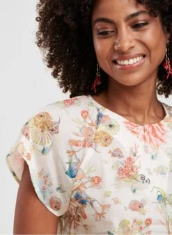 White Printed Cotton Voile Blouse -Morganmai Store 4132657