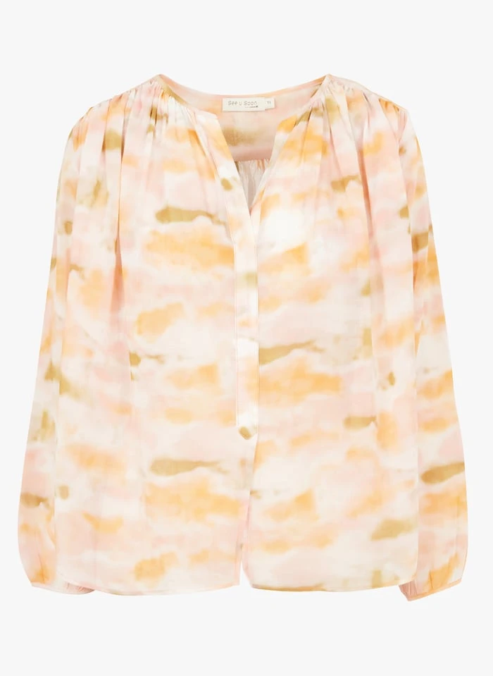 SEE U SOON Beige Tie-dye Print Cotton Blouse 3 SEE U SOON Beige Tie-dye Print Cotton Blouse - Image 3